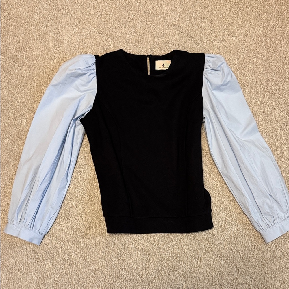 Tuckernuck Black and Light Blue Blouse